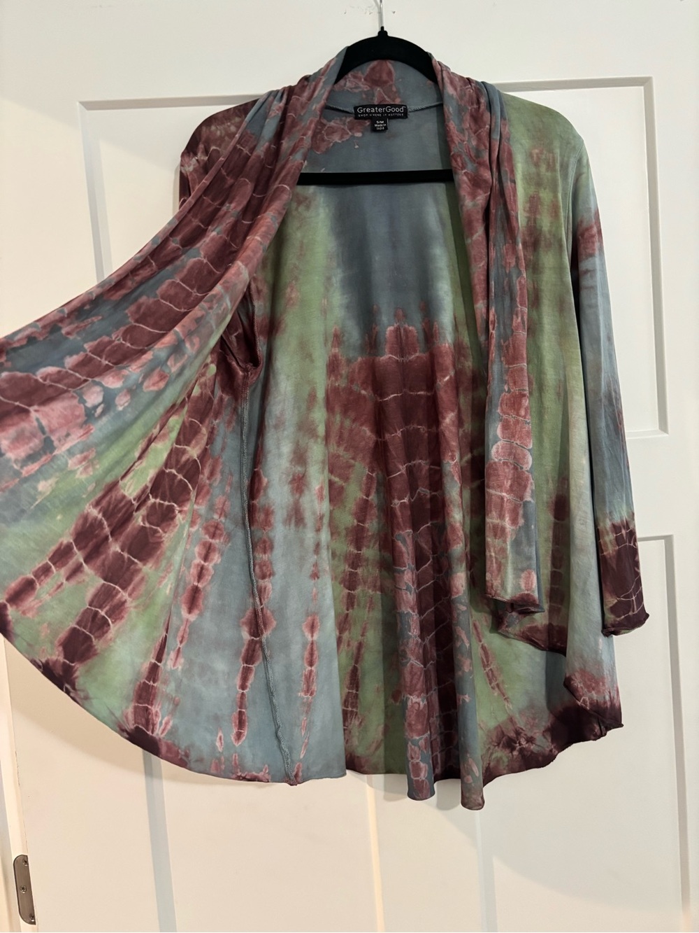 Graceful Tie-Dye Open Cardigan - GreaterGood - Sage, Dusty Rose, Slate